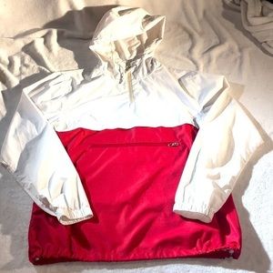 Empyre Men’s Red and White Color Blocked Half Zip Lightweight Windbreaker Hoodie